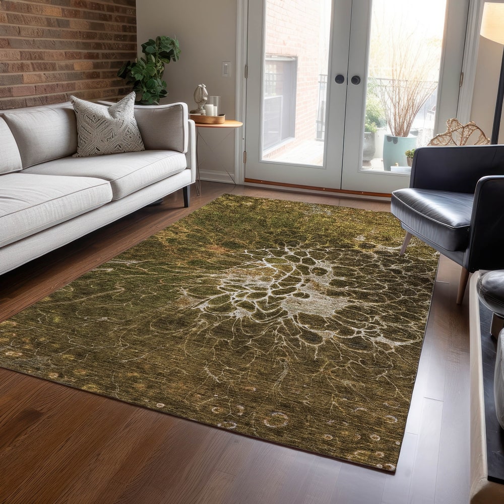 Machine Washable Indoor/ Outdoor Chantille Modern Floral Rug