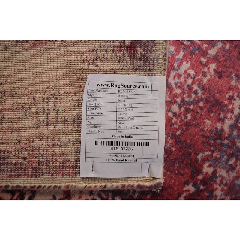 Colorful Abstract Contemporary Rug Hand-Knotted Wool Carpet - 4'8" x 6'7"