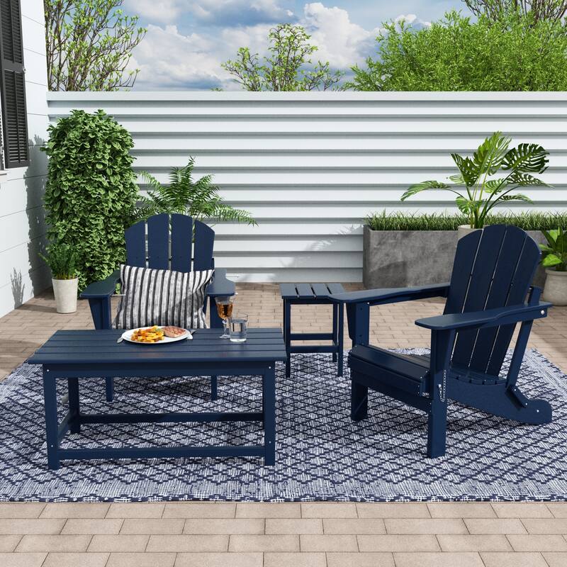 Laguna Hdpe All Weather Outdoor Patio Foldable Adirondack Chairs Conversation Set (4-Piece Set) - Navy Blue