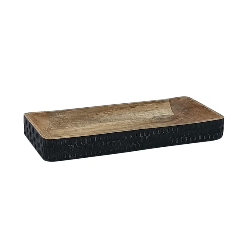 Wooden Carved Rectangular Dough Bowl Natural & Black Length 21" -ST - Black & Natural - Black & Natural