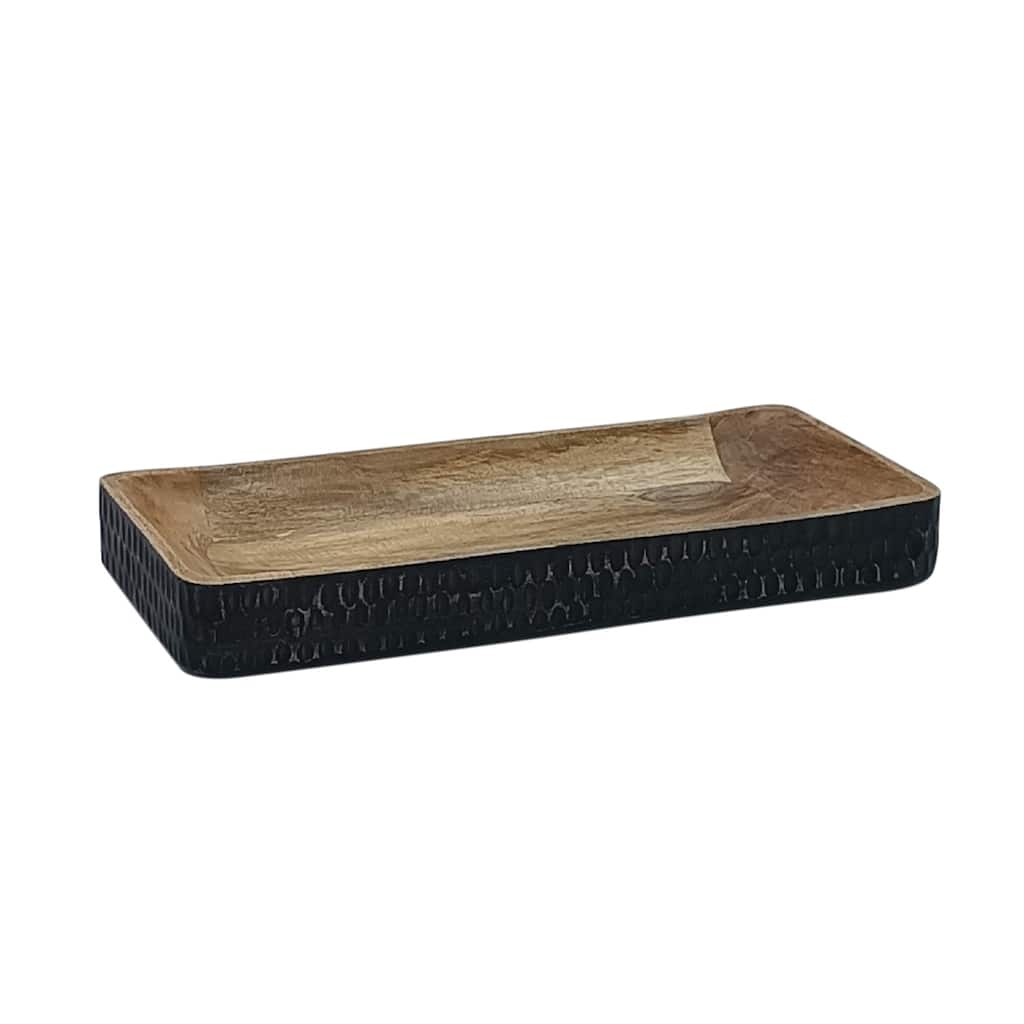 Wooden Carved Rectangular Dough Bowl Natural & Black Length 21" -ST - Black & Natural - Black & Natural
