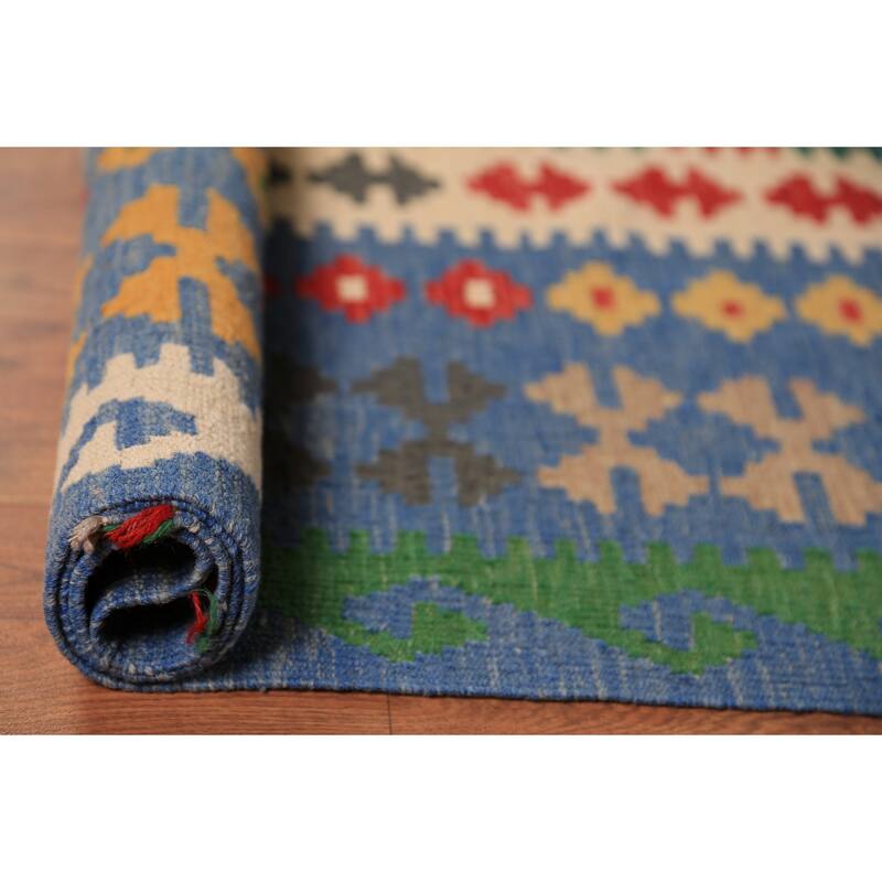 Palace Size Geometric Kilim Oriental Rug Hand-Woven Wool Carpet - 9'10"x 16'0"