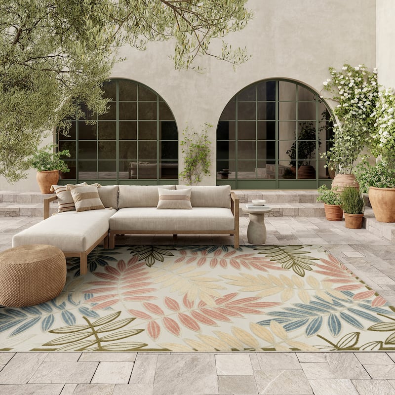 Nourison Aloha Leaf Print Vibrant Indoor/Outdoor Area Rug - 9' x 12' - Ivory/Rose