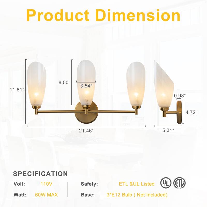 3 Light Gold Bathroom Vanity Light Modern Cloud Glass Shade Hallway - W-21.46 in.
