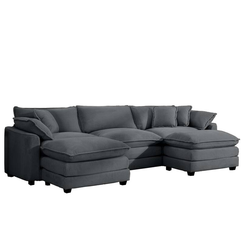 Corduroy U-Shape Modular Sofa with Ottomans, Convertible Corner Couch