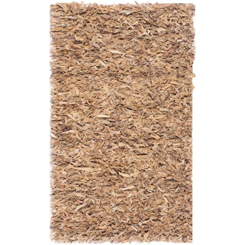 SAFAVIEH Handmade Leather Shag Carlijn Modern Decorative Rug - 3' x 5' - Light Gold