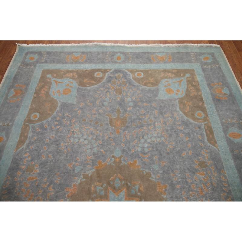 Hand Knotted Oriental 100% Wool Carpet Traditional Floral Greys & Charcoal Tabriz Area Rug - 9' 5'' X 6' 4''