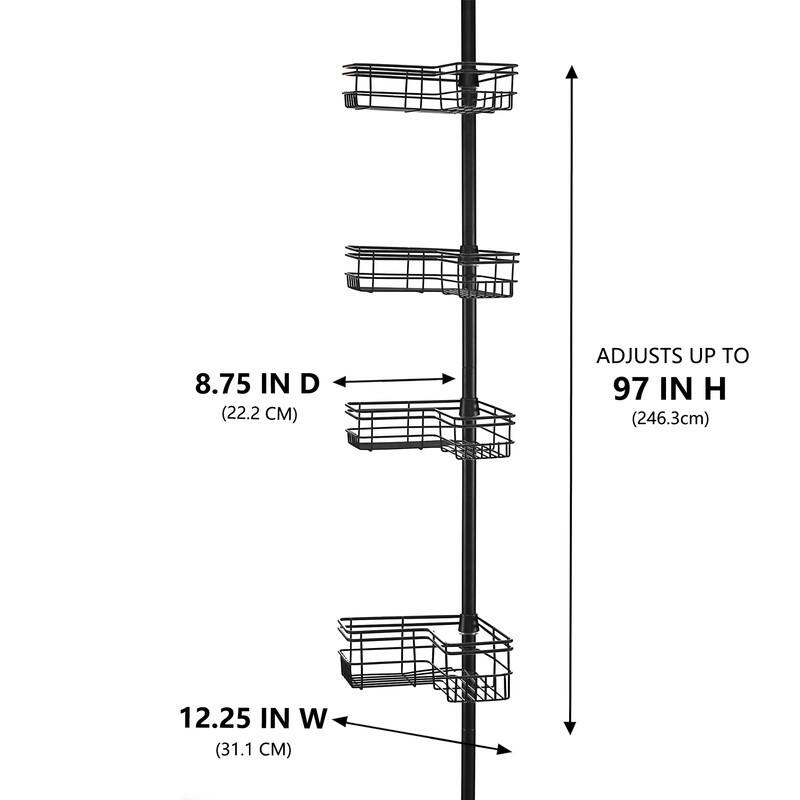Utopia Alley Rust-Resistant Shower Tension Pole Caddy, 4 Deep Shelves