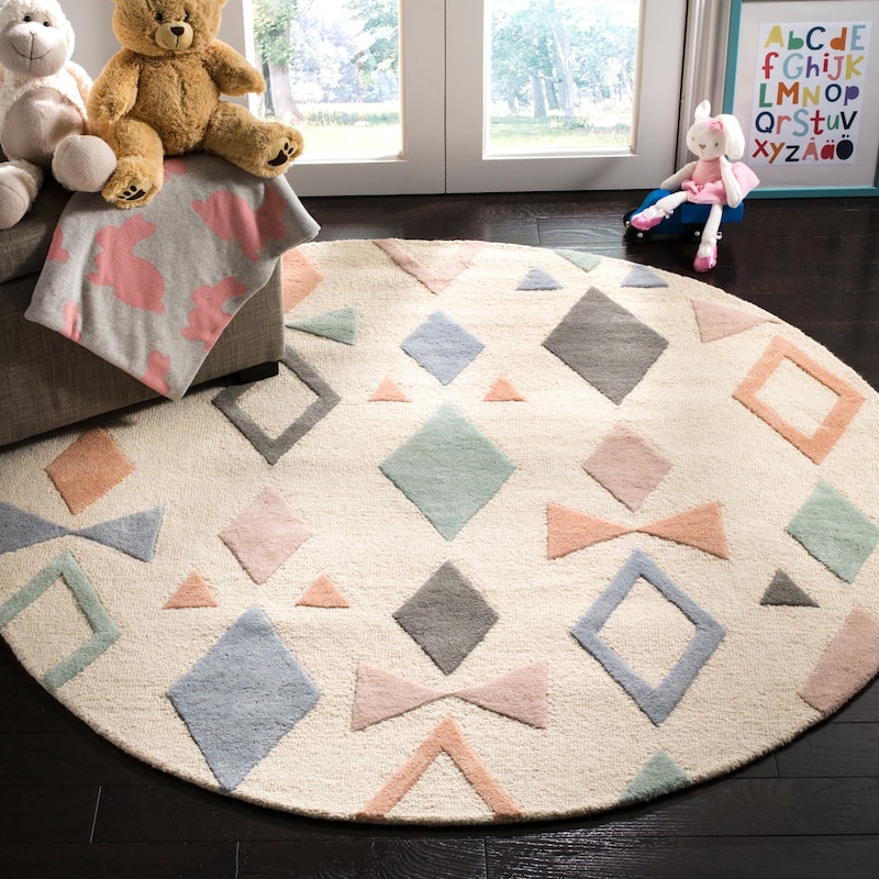 SAFAVIEH Handmade Kids Nertila Wool Rug - 5' Round - Ivory/Multi - Round