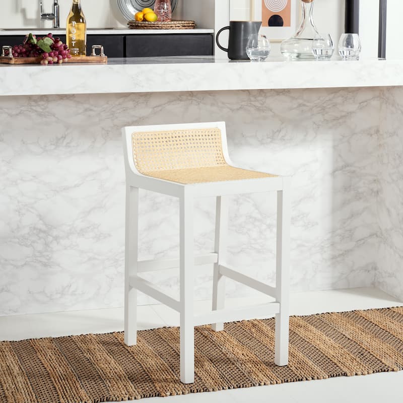 SAFAVIEH Carry Low Back Cane Counter Stool - 16" W x 19" D x 31" H - 16Wx19Dx31H - White/Natural