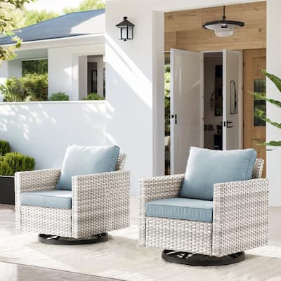 2PCS Patio Wicker Chairs Swivel Rocker - Light Grey