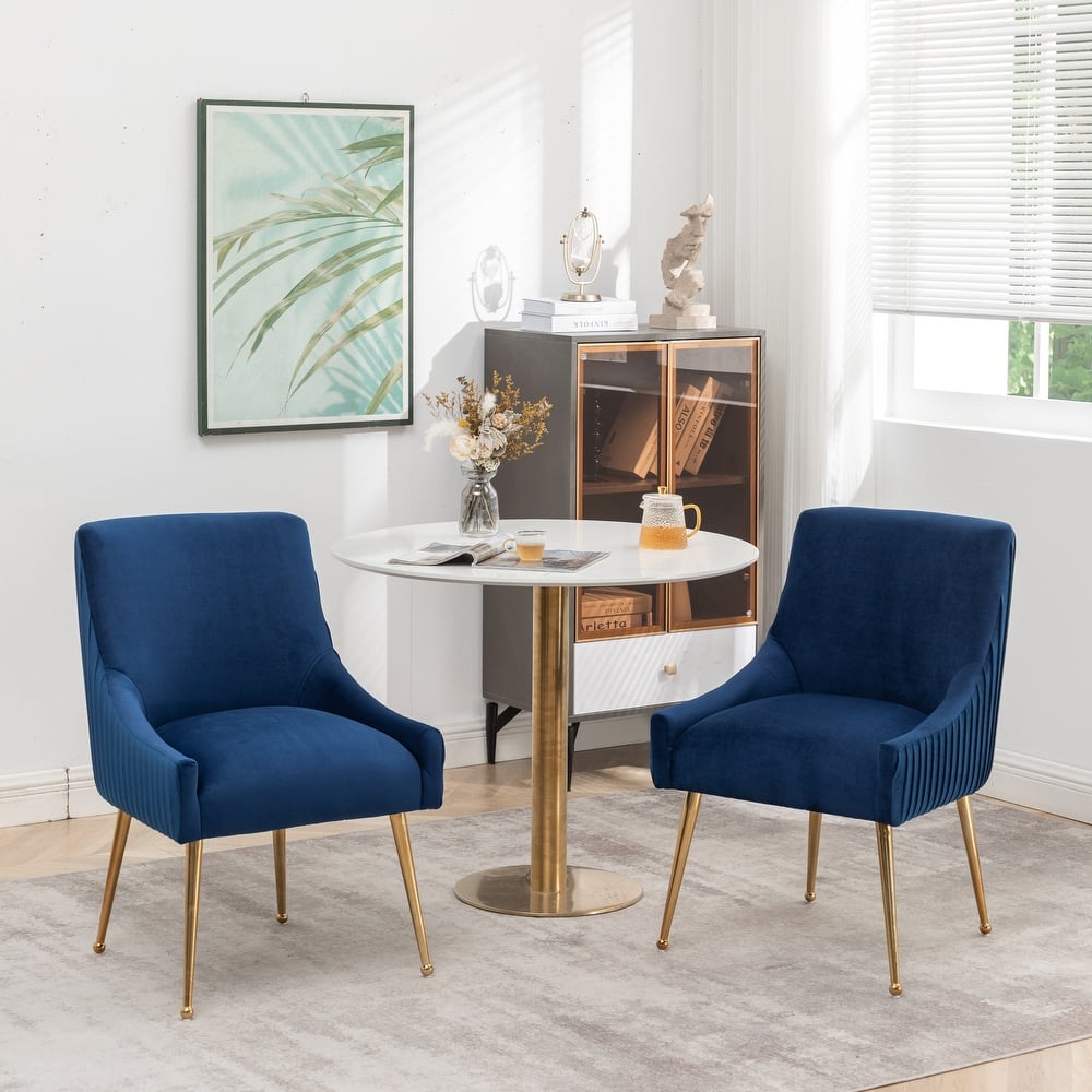 SEYNAR Modern Glam Boucle Pleated Velvet Dining Chair or Vanity Chair Set of 2 with Rear Handle