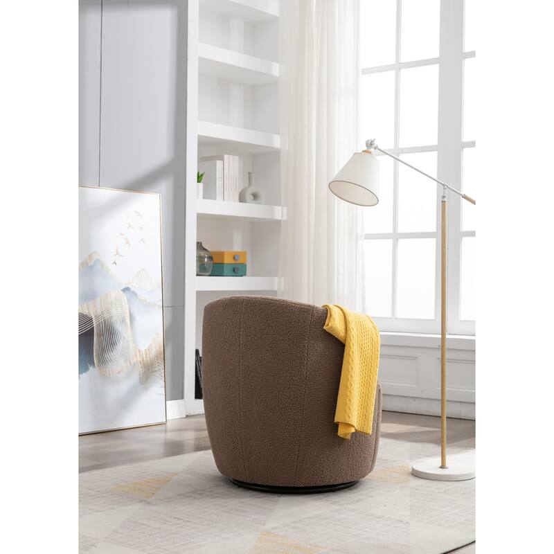 Swivel Accent Armchair Teddy Fabric Upholstered Barrel Chair with Black Point Round Swivel Metal Base