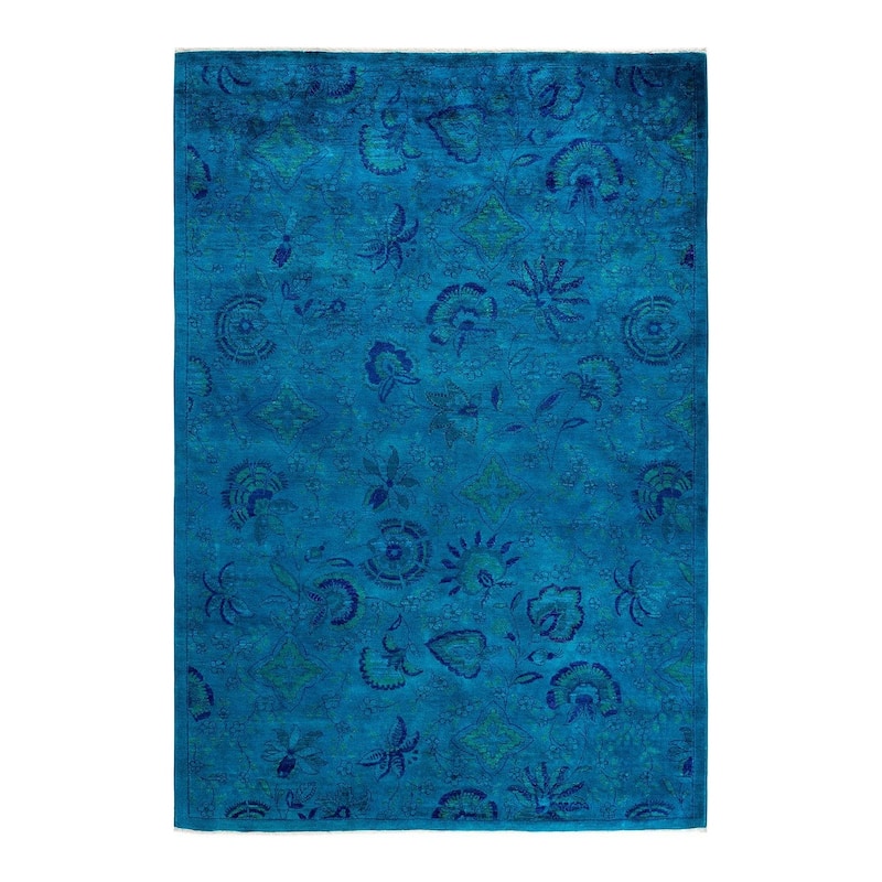 Vibrance, One-of-a-Kind Hand-Knotted Area Rug - Blue, 6' 0" x 9' 3" - 6' 0" x 9' 3"