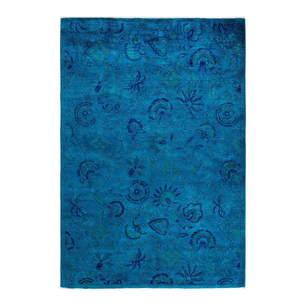 Vibrance, One-of-a-Kind Hand-Knotted Area Rug - Blue, 6' 0" x 9' 3" - 6' 0" x 9' 3"