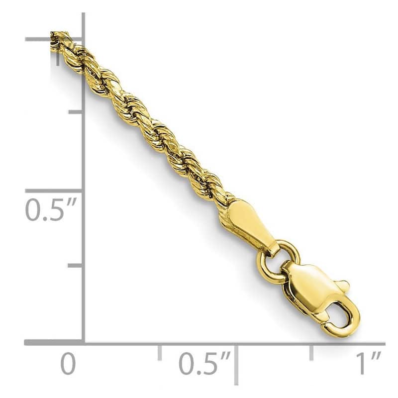Curata 10k Yellow Gold Unisex 2.25mm Semi Solid Diamond Cut Rope Chain Bracelet Options: 7" 8" 9"