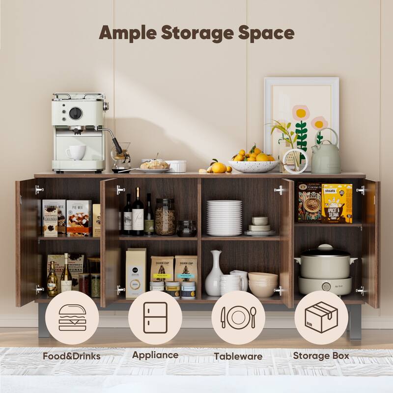 Pocassy 63" Buffet Cabinet with Storage 4 Fluted Doors