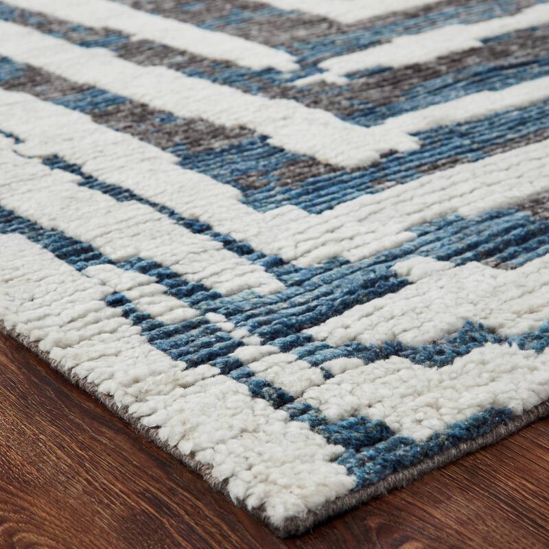 Abstract Geometric Shag Blue/Grey Area Rug