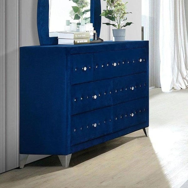 Dresser w/7 Drawers in Gray/Blue Velvet,Glam Style - Bed Bath & Beyond