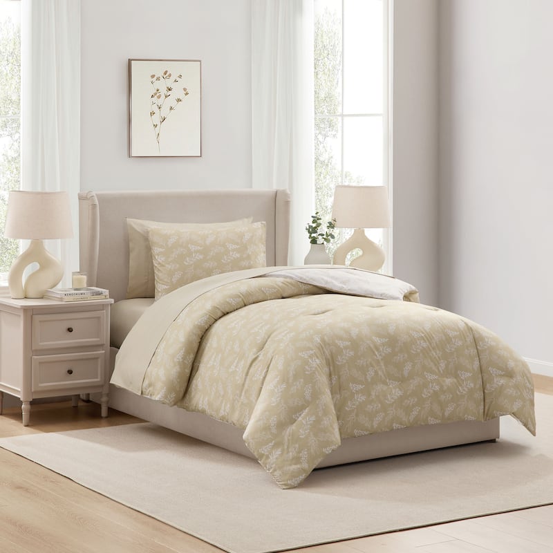 Empyrean 7 Pc Botanical Comforter Set with Sheets, Soft Breathable Lightweight Bedding Bag