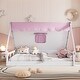 preview thumbnail 1 of 7, Wooden Full Size White+Pink Tent Bed with Fence, Roof, and Fabric Pink - Full