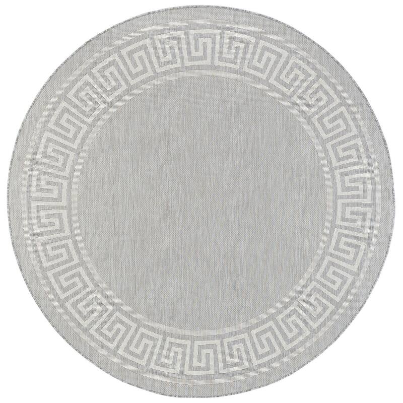 Exo Coastal Border Indoor/Outdoor Area Rug - 7'10'' Round - Gray/Cream