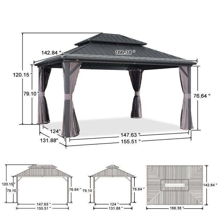 PURPLE LEAF Outdoor Galvanized Steel Hardtop Gazebo, Aluminum Frame Gazebo With Curtains