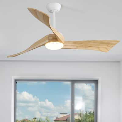 52" Solid Wood 3-Blade Propeller Ceiling Fans with LED Light and Remote - 52 inch