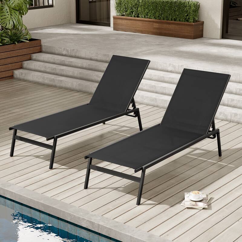 Outdoor Patio Adjustable Chaise Lounge Chairs Stackable Recliner