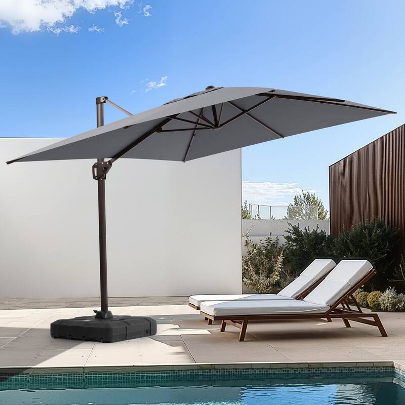 Outdoor 11 x 9 FT Patio 360 Degree Rotation Cantilever Umbrella with Base - Dark Grey