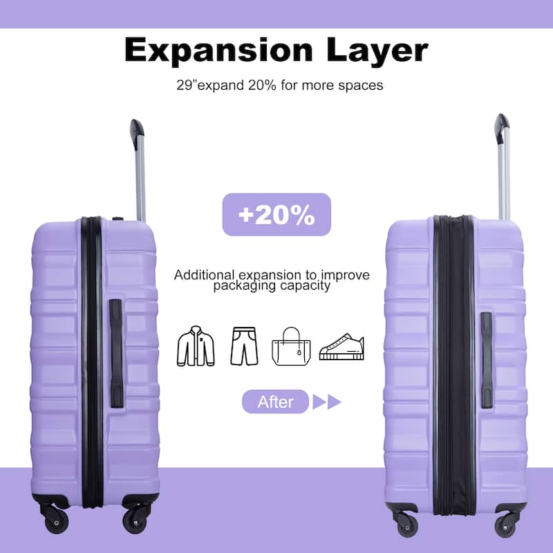 Expandable 3 Piece Luggage Sets PC Lightweight & Durable Suitcase with Two Hooks, Spinner Wheels, TSA Lock, (21/25/29)
