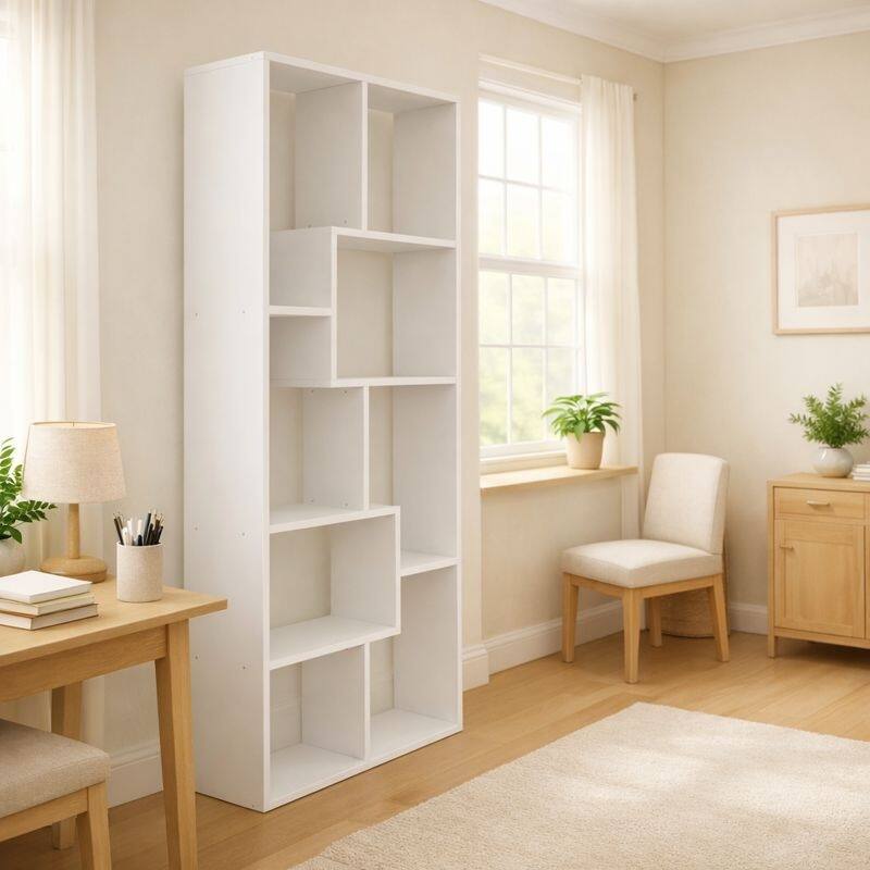 Asymmetrical Display Shelf & Bookcase, 5-Tier, Black