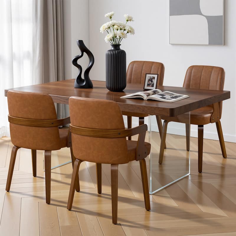 Mid-century Modern Upholstered Dining Chairs Bentwood Side Chairs with Armrests - 34.3"H x 19.9"W x 22.1"D