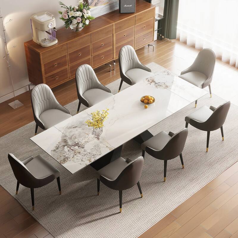 9 - Piece 110.23'' Extendable Sintered Stone Dining Table with 8 Chairs Dining Set - Sweden White