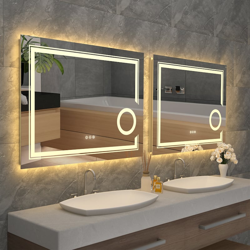 Extra Large LED Wall Mounted Bathroom Vanity Mirror Makeup Shaving with 3X Magnifier