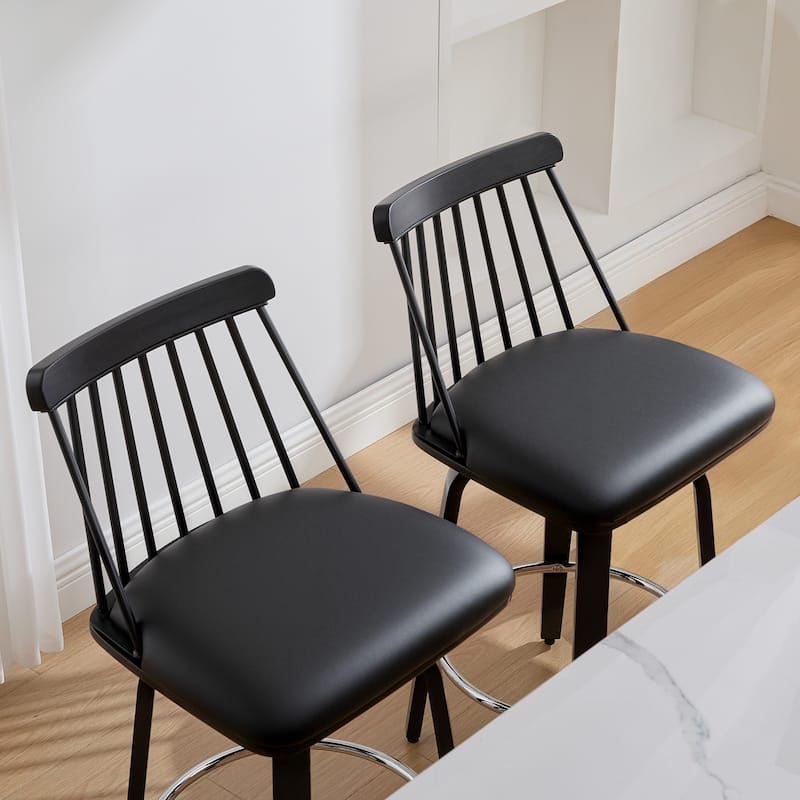 Mid-century Spindle Back Swivel Counter Height Bar Stools - 37.2"H x 18.9"W x 18.9"D