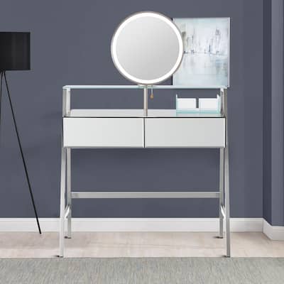 Modern Stylish Mirrored Wooden Makeup Vanity Desk with Mirror and Charging Station