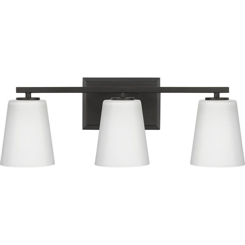 Vertex Collection Three-Light Matte Black Etched White Glass Contemporary Bath Light - 20.87 in x 6.25 in x 7.5 in