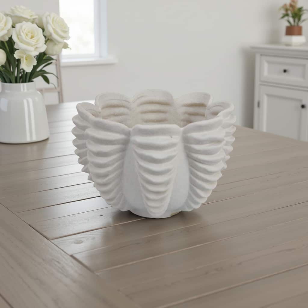 Coral Accent Vase, White Ceramic Finish, Coastal Design, 10 Inch