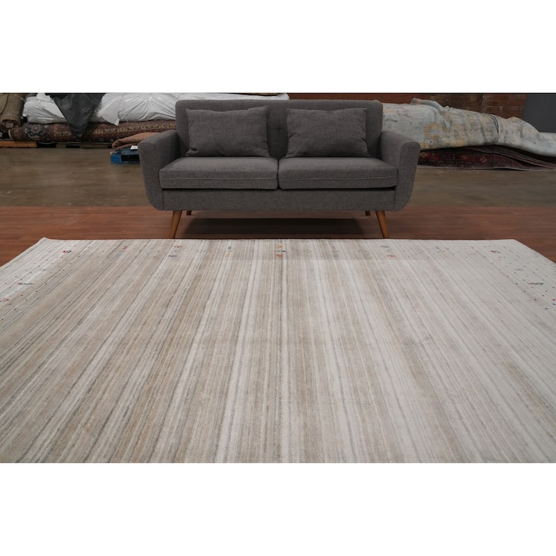 Hand Knotted Oriental Viscose Silk Carpet Tribal Animal Pictorial Beige & Ivories Gabbeh Area Rug - 9' 9'' X 8' 2''
