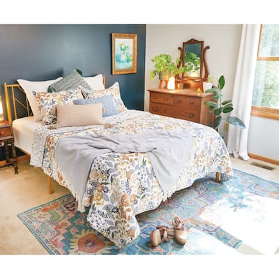 Delilah Spring Floral Cotton Quilt Set - Reversible and Machine Washable