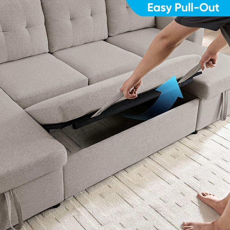 98"W 4-Seater Modular Sleeper Sofa Bed with Storage Chaise,U-shaped Sofa with Pull-out Bed