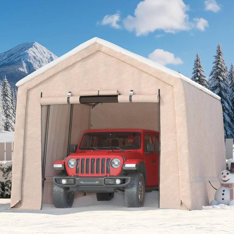 10x15 FT Portable Outdoor Storage Shed, Carport for Motorcycle, Firewood, Garden and Tools