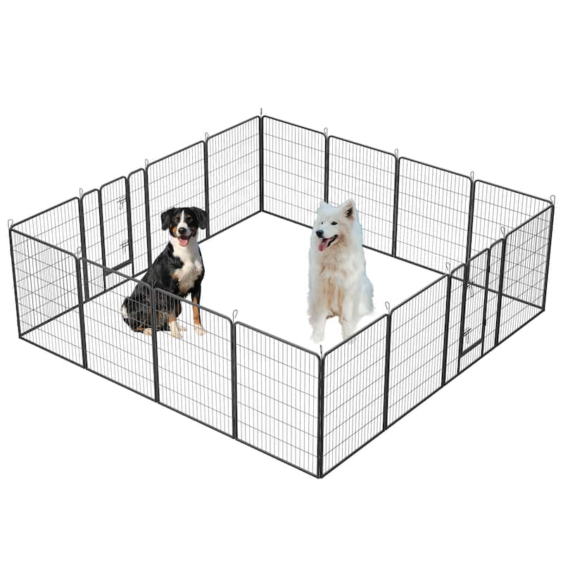 Dog Playpen - 16-Panel Outdoor Pet Fence with Doors, Portable Exercise Pen for All Dog Sizes, Yard, RV & Camping - 40"H x 32" W