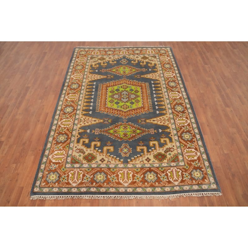 Hand Knotted Oriental 100% Wool Carpet Traditional Geometric Greys & Charcoal Viss Area Rug - 8' 11'' X 6' 0''