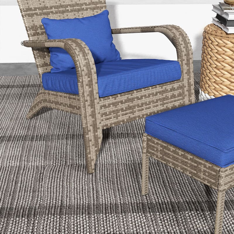 Outsunny Patio Wicker Adirondack Chair With Ottoman, Outdoor Fire Pit Chair With Cushions