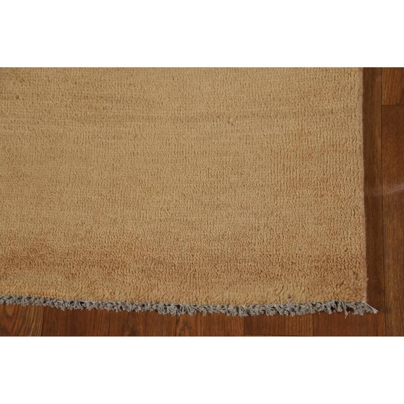 Hand Knotted Oriental 100% Wool Carpet Modern Solid Yellow & Gold Gabbeh Runner Rug - 10' 2'' X 3' 1''