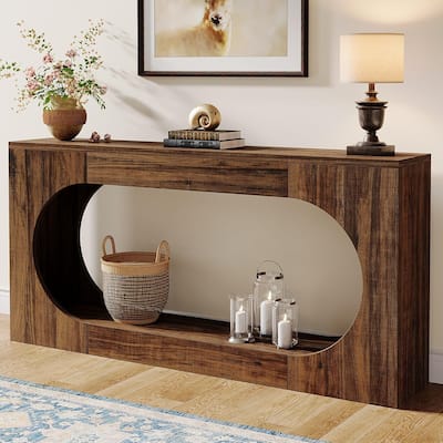 63" Farmhouse Console Table with Scalloped Edge for Living Room and Hallway