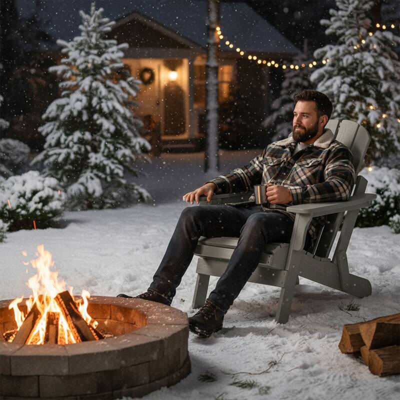 Oversize Embossed Wooden Outdoor Folding Adirondack Chair with Pre-Assembled BackRest & SeatBoard,for Garden Pool Deck Firepit