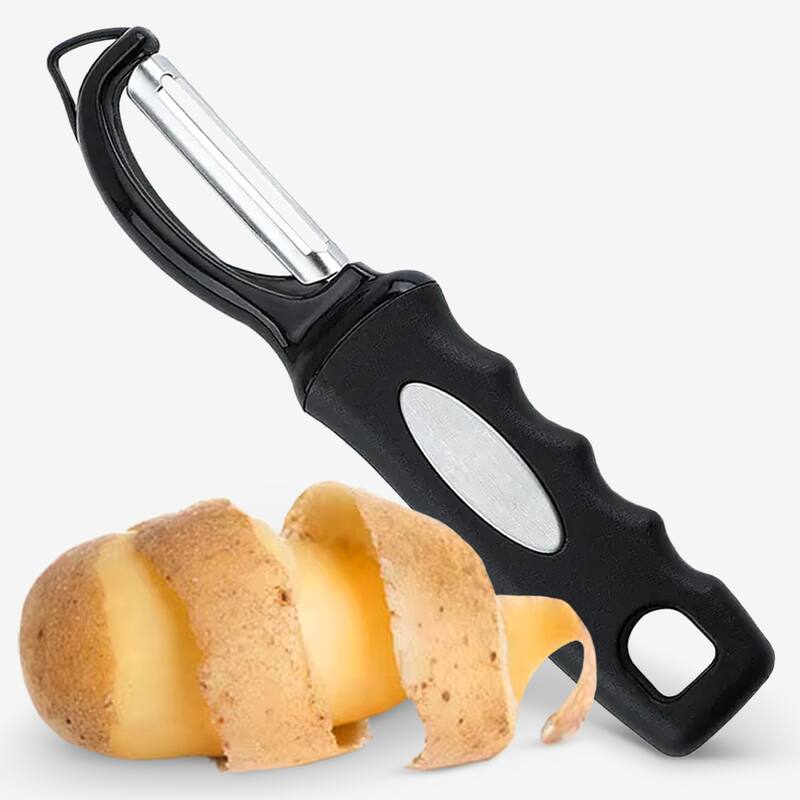 Cheer Collection Swivel Vegetable Peeler with Stainless Steel Blade and Eye Remover Tool - Black